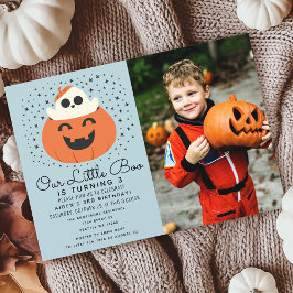 Little Boo Ghost Halloween Boys Birthday Photo Inbjudningar