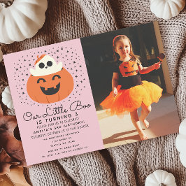 Little Boo Ghost Halloween Girl's Birthday Photo Inbjudningar