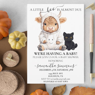 Little Boo Ghost Halloween Highland Cow Baby Inbjudningar