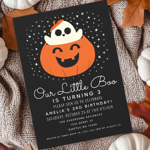 Little Boo Ghost Halloween Kids Cute Birthday Inbjudningar