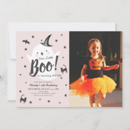 Little Boo Ghost Halloween Rosa Birthday Photo Inbjudningar