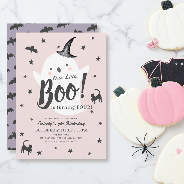 Little Boo Ghost Halloween Rosa Girl Birthday Inbjudningar (Skapare uppladdad)