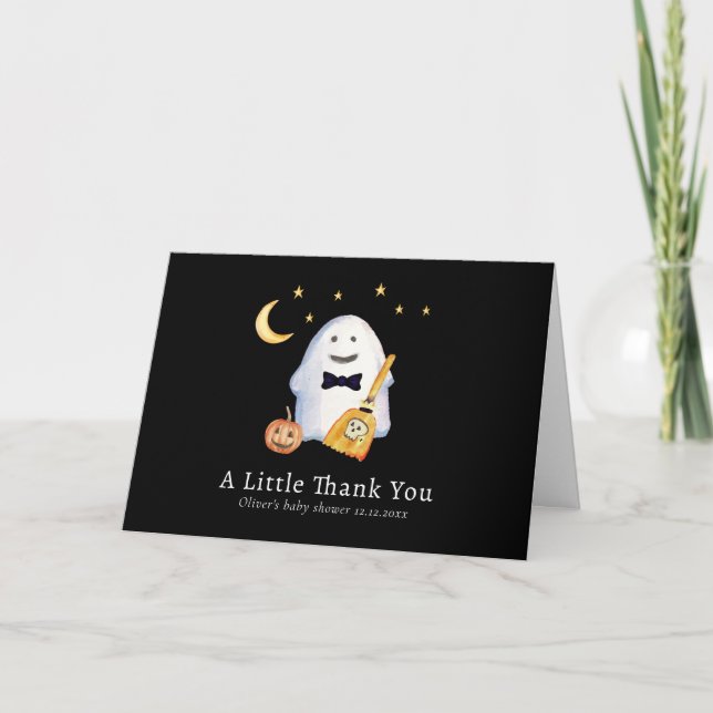 Little Boo Ghost Hollaween Baby Shower Tack Kort (Framsida)