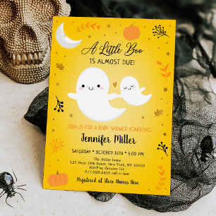 Little Boo Ghost Pumpkin Guld Baby Shower Inbjudningar