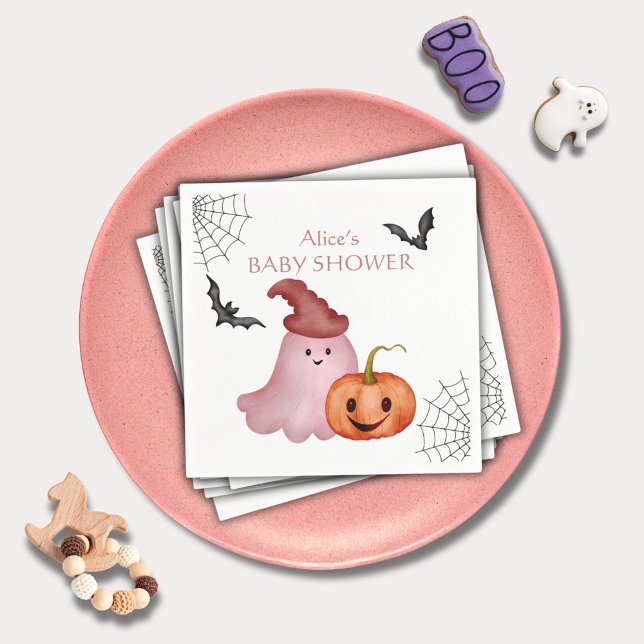 Little Boo Ghost Pumpkin Halloween Baby Shower Pappersservett (Skapare uppladdad)