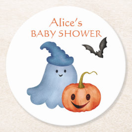 Little Boo Ghost Pumpkin Halloween Baby Shower Underlägg Papper Rund
