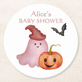 Little Boo Ghost Pumpkin Halloween Baby Shower Underlägg Papper Rund