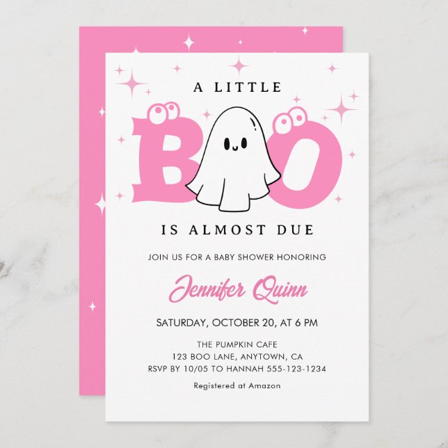 Little Boo Girl Cute Ghost Halloween Baby Shower Inbjudningar (Fram/baksida)