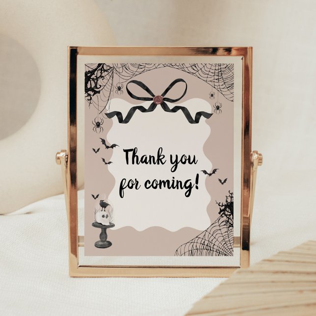 Little Boo Gothic Baby Shower Tack att du signerar Poster (Black Bow Little Boo Halloween Gothic Baby Shower Sign)