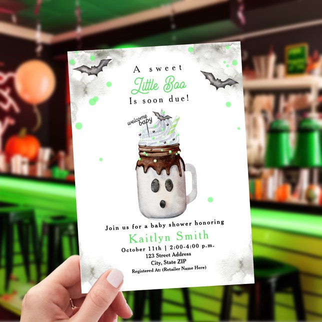 Little Boo Grönt Halloween Baby Shower Milkshake Inbjudningar (Skapare uppladdad)
