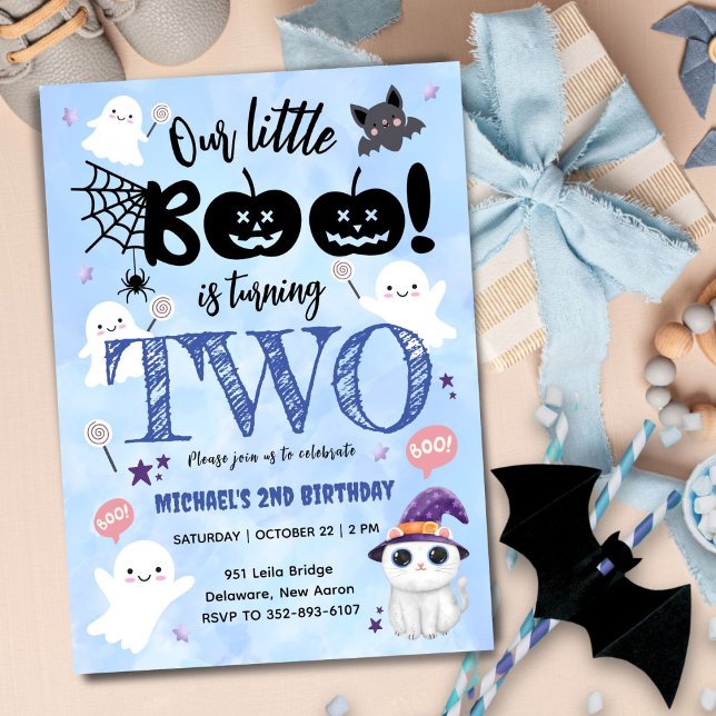 Little Boo håller på att göra två | Boy Halloween  Inbjudningar (Skapare uppladdad)