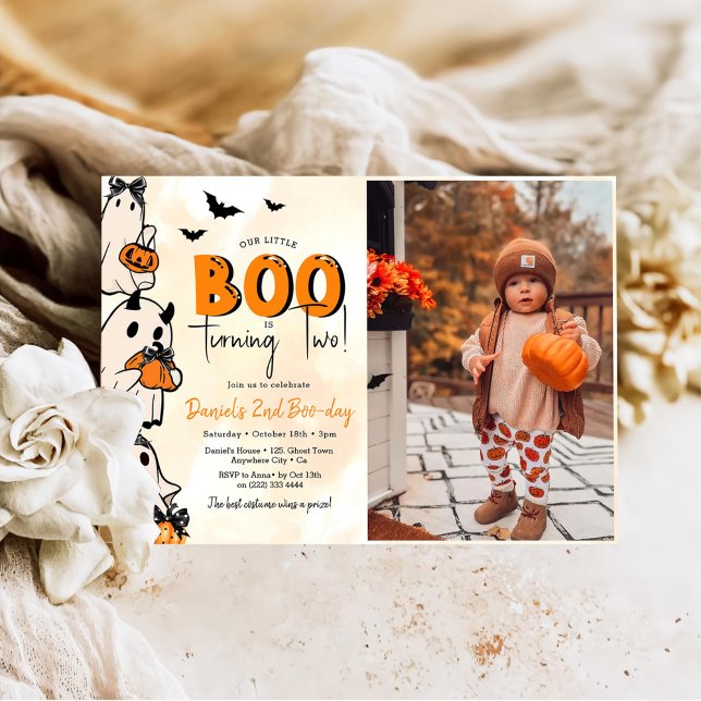 Little Boo Halloween 2:a födelsedagsfoto Inbjudningar (Skapare uppladdad)