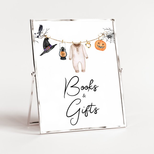 Little Boo Halloween Baby Shower Bokar och present Poster (Halloween Baby Clothes Baby Shower Books and Gifts Sign)