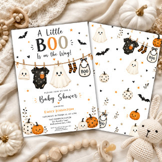 Little Boo Halloween Baby Shower Klädlinje Inbjudningar