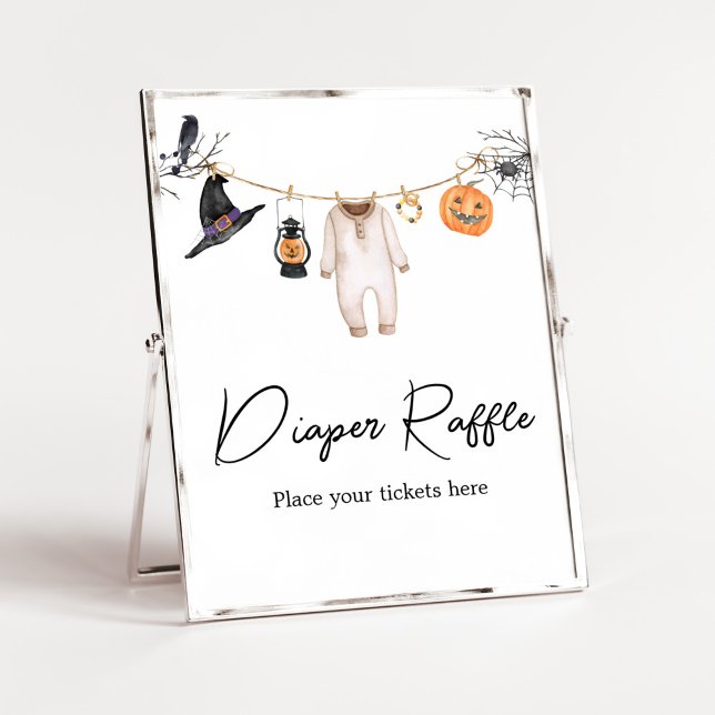 Little Boo Halloween Baby Shower Raffle Poster (Halloween Baby Clothes Baby Shower Diaper Raffle Sign)