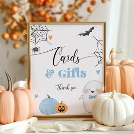 Little Boo Halloween blåa kort och presenter Poster