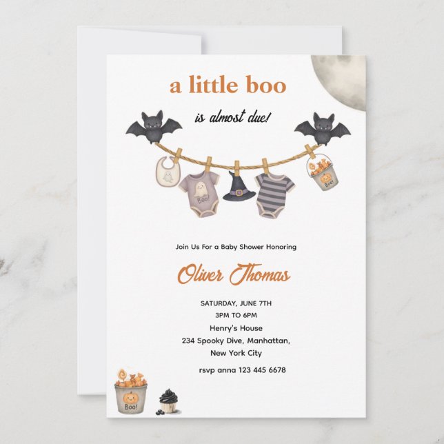 Little Boo Halloween Clothesline Baby Shower Inbjudningar (Framsida)