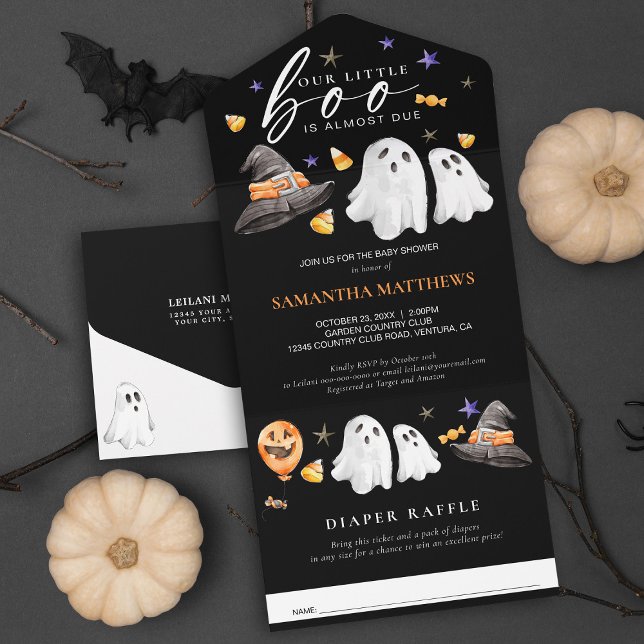 Little Boo Halloween Diaper Raffle Black (Revel the upcoming arrival of your little ‘boo’ with a Baby Shower invite with a diaper raffle card.)
