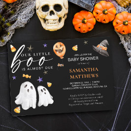 Little Boo Halloween Fall Baby Shower Black Inbjudningar