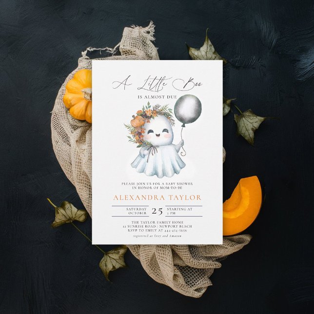 Little Boo Halloween Fall oktober Cute Girl Shower Inbjudningar (baby shower invitation halloween fall little boo ghost watercolor cute adorable character)