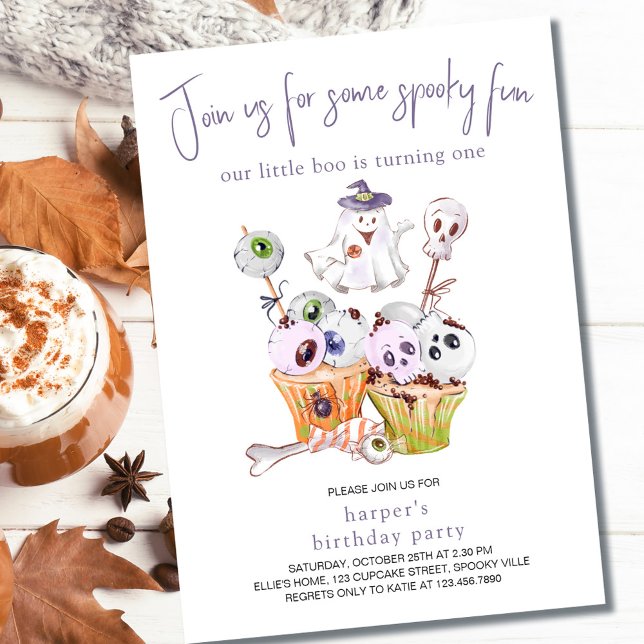 Little Boo Halloween fest Food 1st Birthday Inbjudningar (Skapare uppladdad)