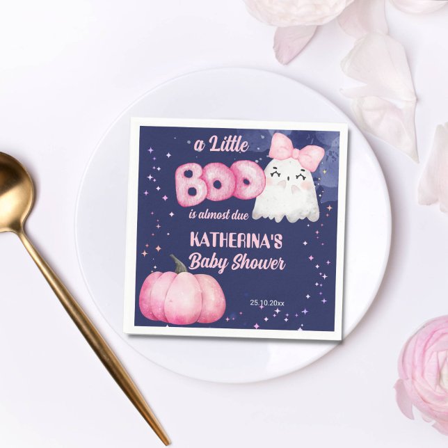 Little boo Halloween flicka spökbabydusch Pappersservett (Little boo pink Halloween napkins baby shower tableware cute baby girl ghost pink pumpkin )