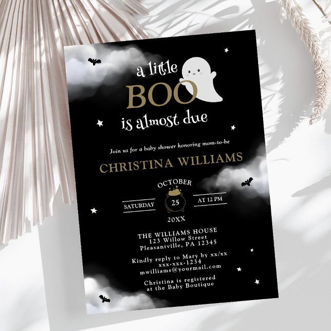 Little Boo Halloween Ghost Black Baby Shower Inbjudningar (Skapare uppladdad)