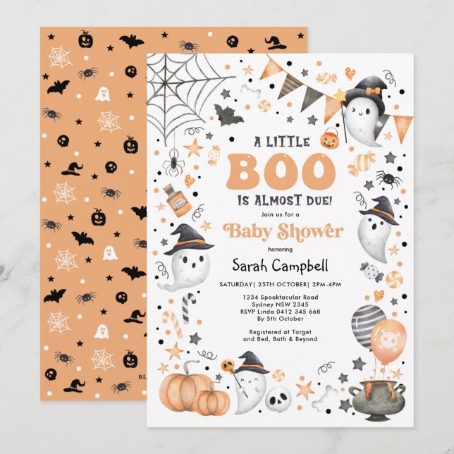 Little Boo Halloween Ghost Neutralt Baby Shower Inbjudningar (Fram/baksida)
