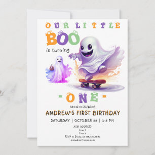 Little Boo Halloween Ghost Skater any Age Birthday Inbjudningar