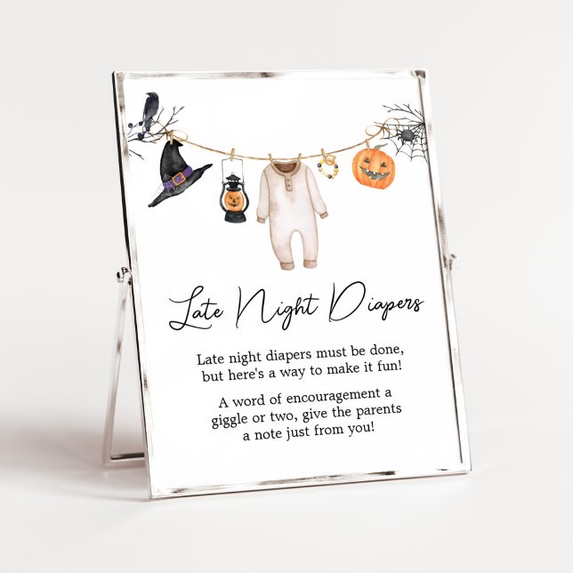 Little Boo Halloween Late Night Diaper Poster (Halloween Baby Clothes Baby Shower Late Night Diapers Sign)