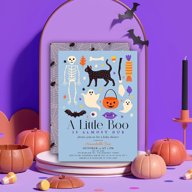 Little Boo Halloween Motifs Blue Boy-dusch Inbjudningar (Skapare uppladdad)