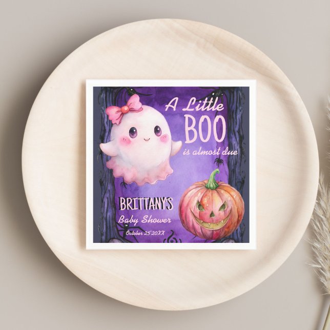 Little boo Halloween rosa söt spökbabydusch Pappersservett (Little boo Halloween pink cute ghost pumpkin baby shower monogrammed customized Napkins template)