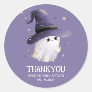 Little Boo Halloween-spökets lila babydusch Runt Klistermärke