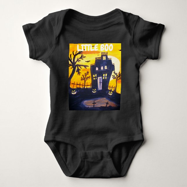 Little Boo Haunted House Halloween Watercolor T Shirt (Framsida)