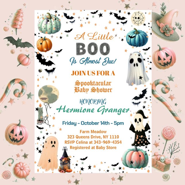 Little BOO is due Ghost Pumpkin Spooky Baby Shower Inbjudningar (Little BOO Is Due Ghost Pumpkin Spooky Baby Shower Invitation)