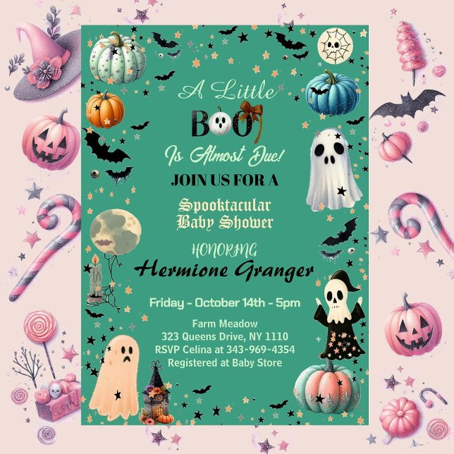 Little BOO is due Ghost Pumpkin Spooky Baby Shower Inbjudningar (Little BOO Is Due Ghost Pumpkin Spooky Baby Shower Invitation)