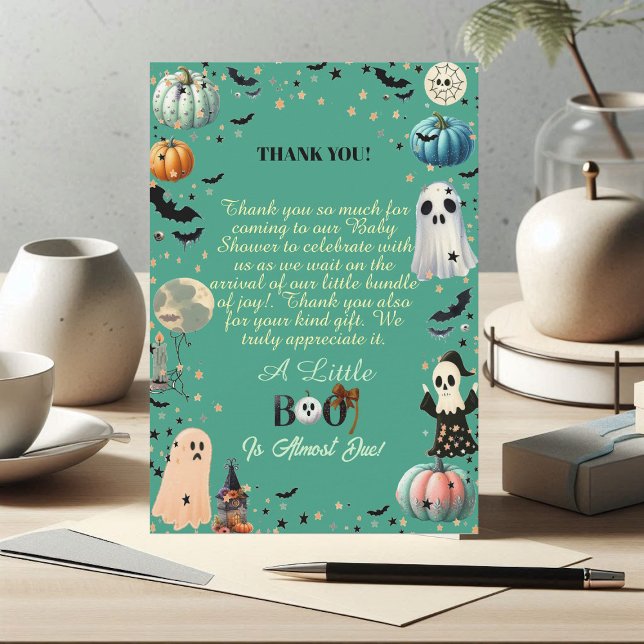 Little BOO is due Ghost Pumpkin Spooky Baby Shower Tack Kort (Little BOO Is Due Ghost Pumpkin Spooky Baby Shower Thank You Card)