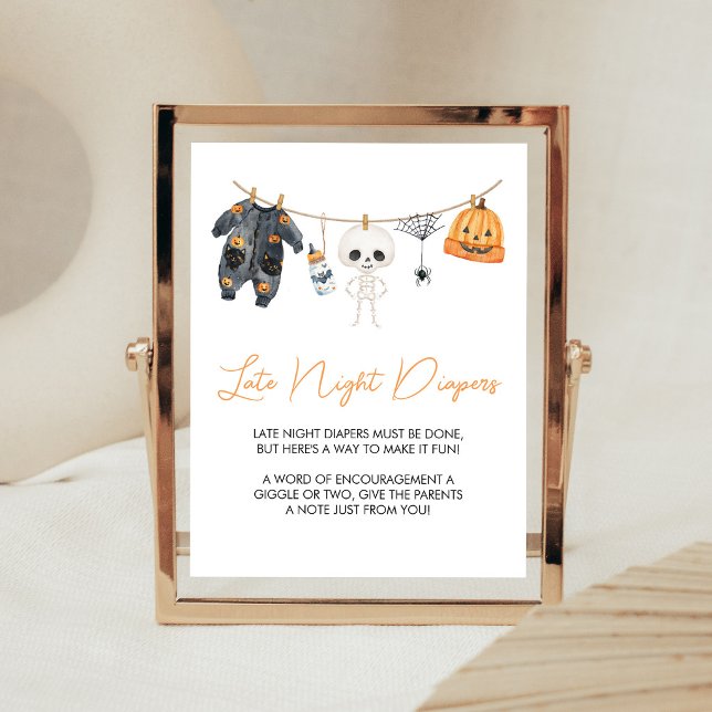 Little Boo Klädtork Late Night Blöjor Skylt (Ghost Clothesline Baby Shower Late Night Diapers Sign)
