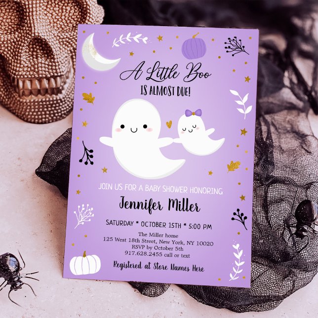 Little Boo Lila Ghost Pumpkin Baby Shower Inbjudningar (Skapare uppladdad)