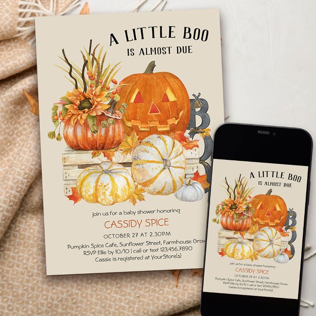 Little Boo nästan förfallen Rustic Pumpkin Hallowe Inbjudningar (Little Boo is almost due invitation for halloween pumpkin themed baby shower)