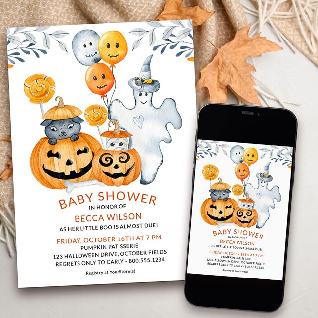 Little Boo nästan förfaller till Cute Halloween Ba Inbjudningar (Cute halloween baby shower invitation for when her little boo is almost due)