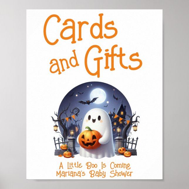 Little Boo Neutrala Baby Shower-kort & presenter Poster (Framsidan)