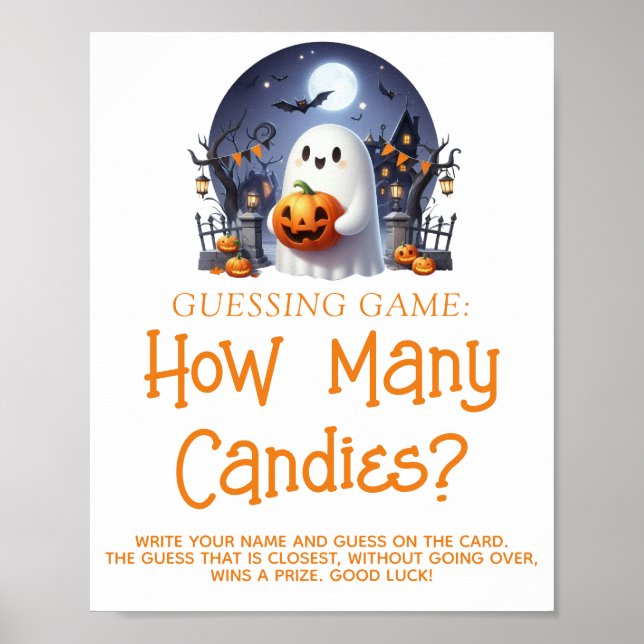 Little Boo Neutralt Baby Shower Guessing Game Sign Poster (Framsidan)