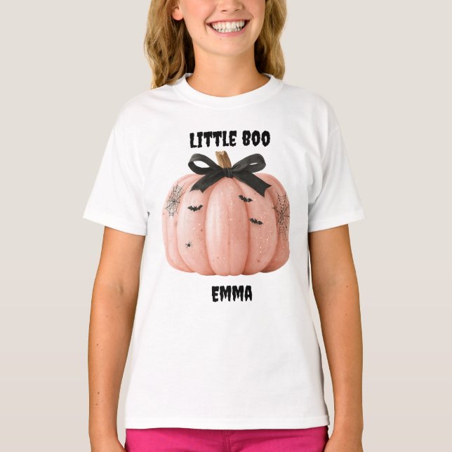 Little Boo Personlig Halloween Pumpkin T Shirt (Framsida)