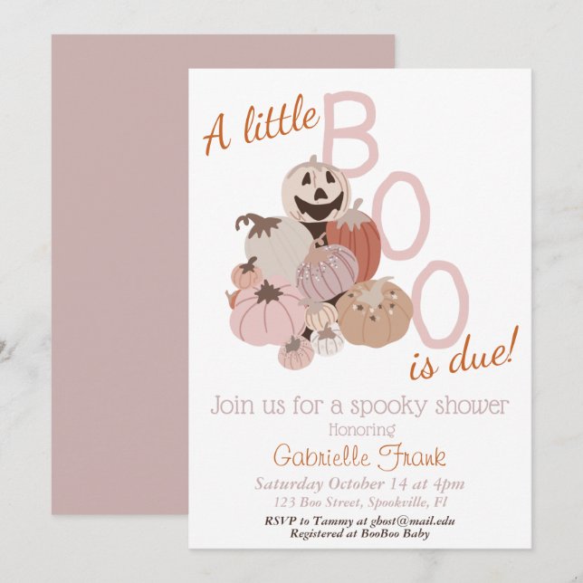 Little Boo Pumpkin Girl Baby Shower-inbjudan Inbjudningar (Fram/baksida)