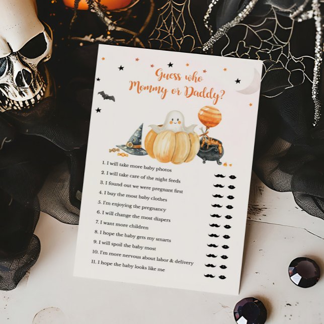 Little Boo Pumpkin Gissa vem Mamma eller pappa Gam (Pumpkin Halloween Baby Shower Guess who Mommy or Daddy Game)