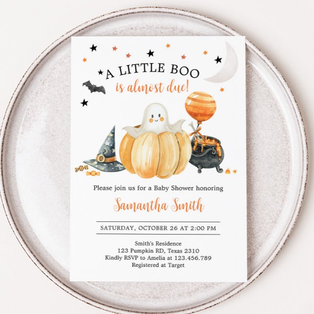 Little Boo Pumpkin Halloween Baby Shower Inbjudningar (Pumpkin Halloween Baby Shower Invitation)