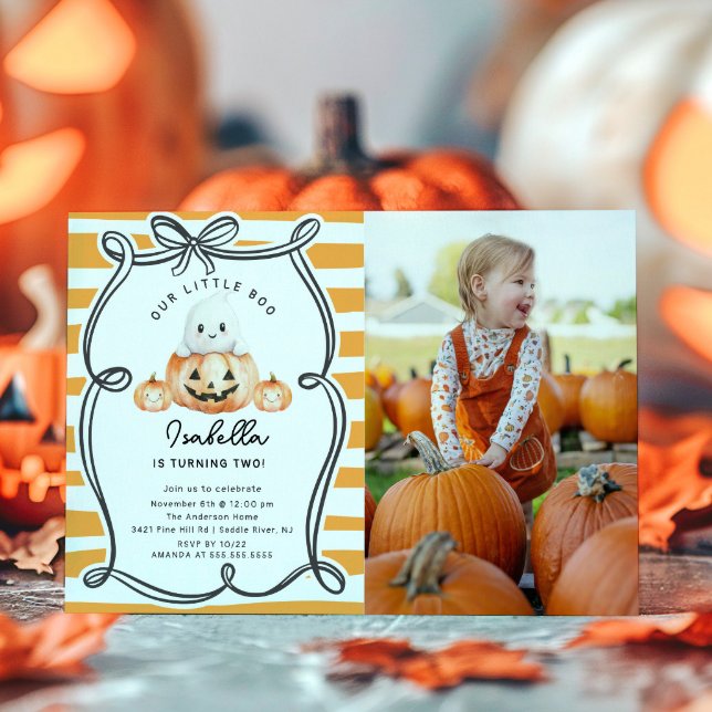 Little Boo Pumpkin Photo 1st Birthday Inbjudningar (Skapare uppladdad)