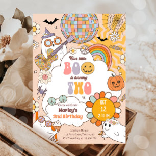 Little Boo Retro Halloween Girl Second Birthday Inbjudningar