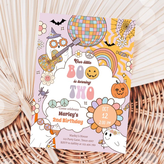 Little Boo Retro Halloween Girl Second Birthday Inbjudningar (Skapare uppladdad)